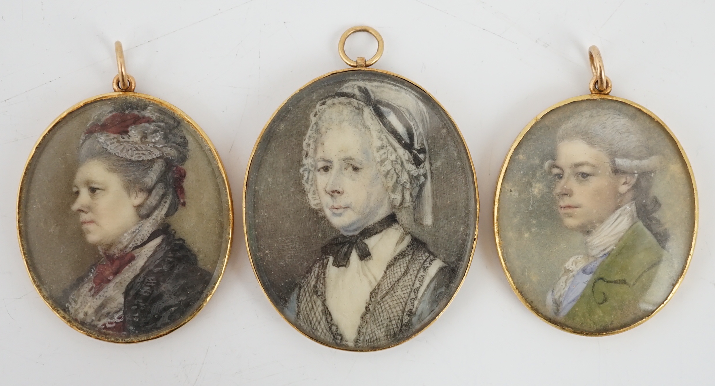 English School circa 1800, A set of three portrait miniatures, oil on ivory, CITES Submission reference G7TPQXJL